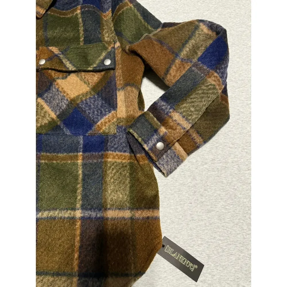 BlankNYC Hit The Trail Shacket Flannel Brown Green Navy Sz M - Picture 5 of 12